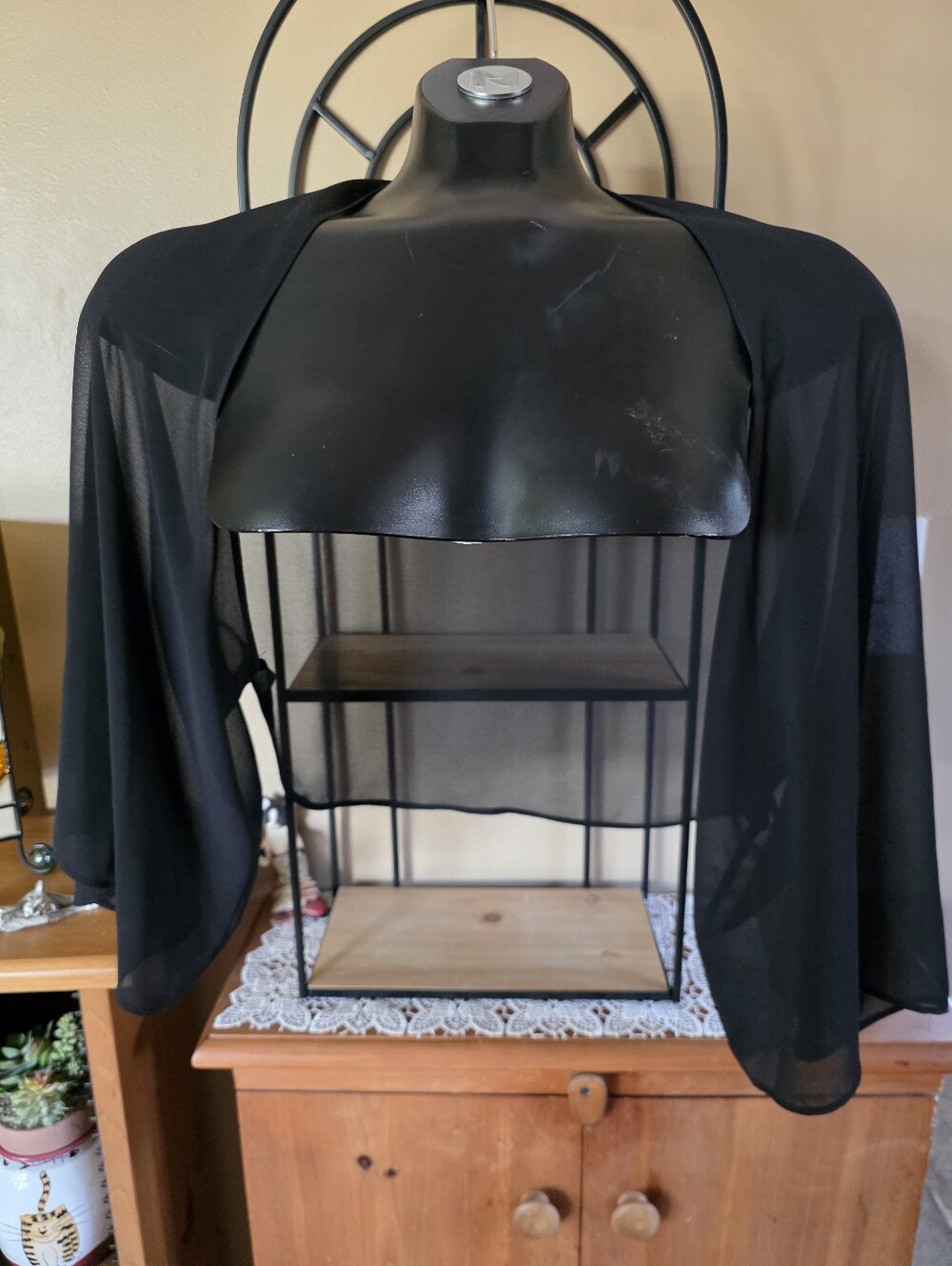 Vtg Y2K Black Sheer Cropped Bolero Shrug With Flowy Bell Sleeves